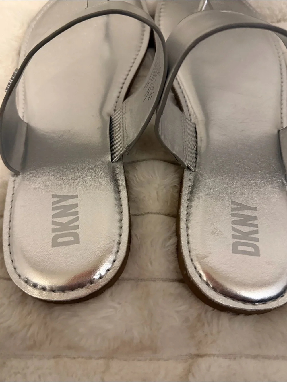 DKNY Metallic Silver Thong Sandals